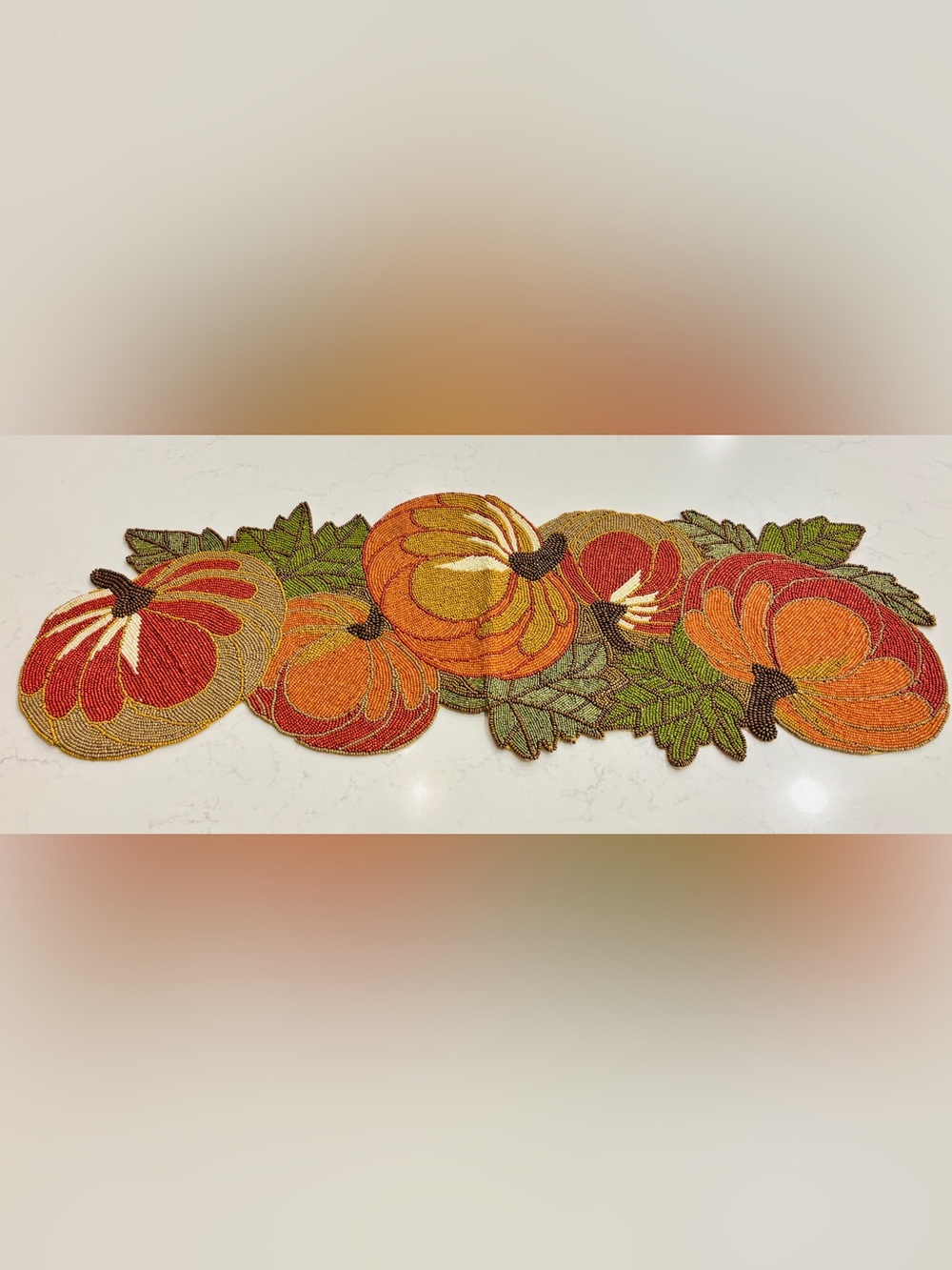 Pier 1 Imports Beaded Pumpkin Table Runner Fall Thanksgiving 36.5”